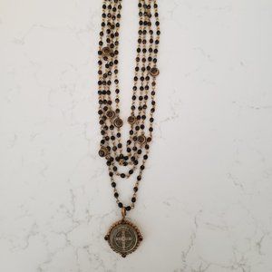 Virgins Saints & Angels Black Quartz and Gold San Benito Necklace